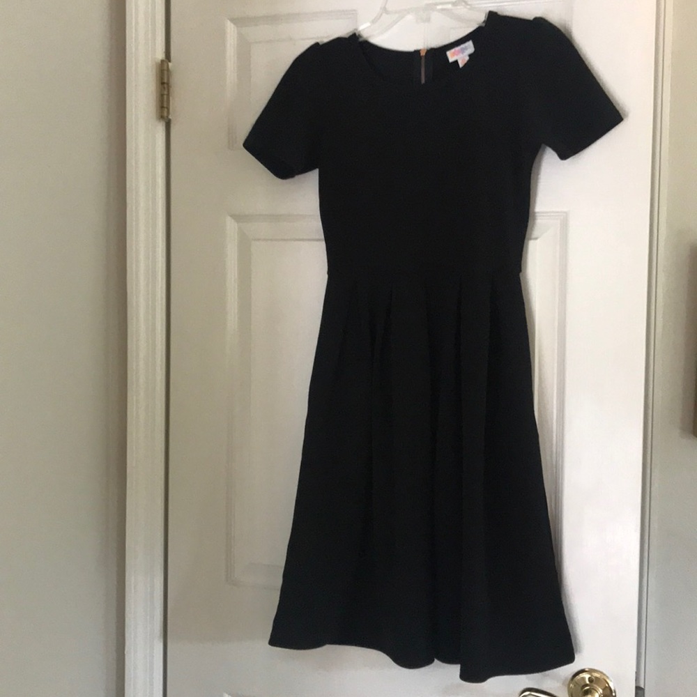 LuLaRoe black Amelia dress with rose gold zipper